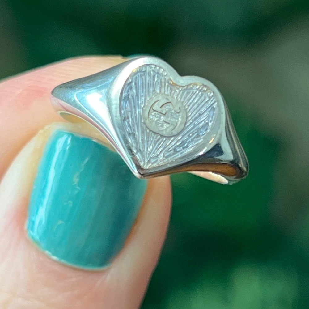 Gucci Guilloche Enamel Sterling Silver Valentine’s Day Love Heart Signet Ring